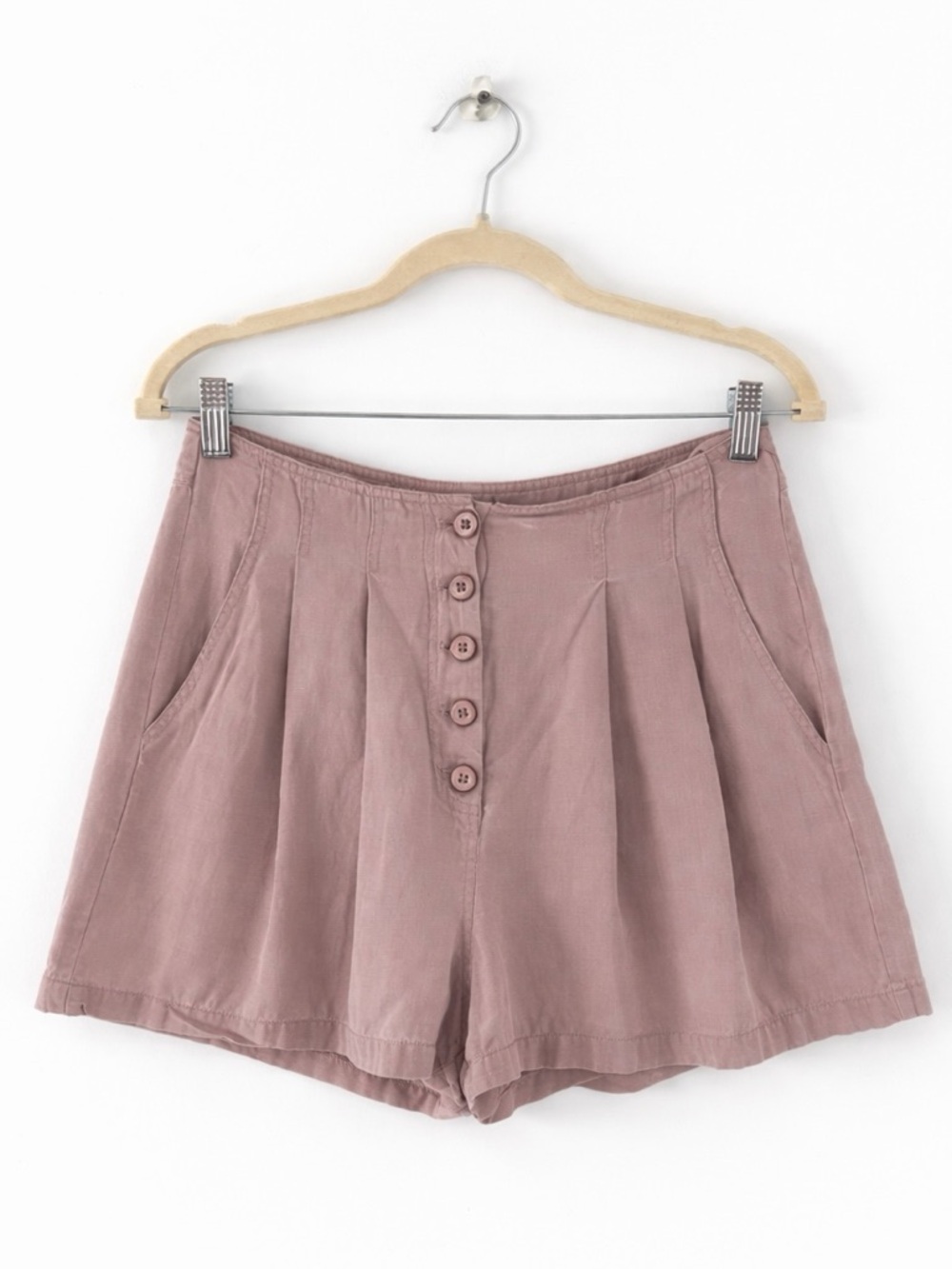 Ulla Johnson Button Front High Rise Purple Pleated Linen Blend Swing‎ Shorts - Picture 2 of 7